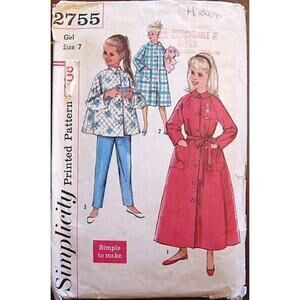 Vintage 1950s Simplicity 2755 Sewing Pattern Girls Size 8 Sleepwear Pajama Robe